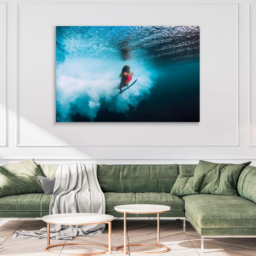 

Картина на холсте Природа Attractive Surfer Woman Dive Underwater 90х120 см.