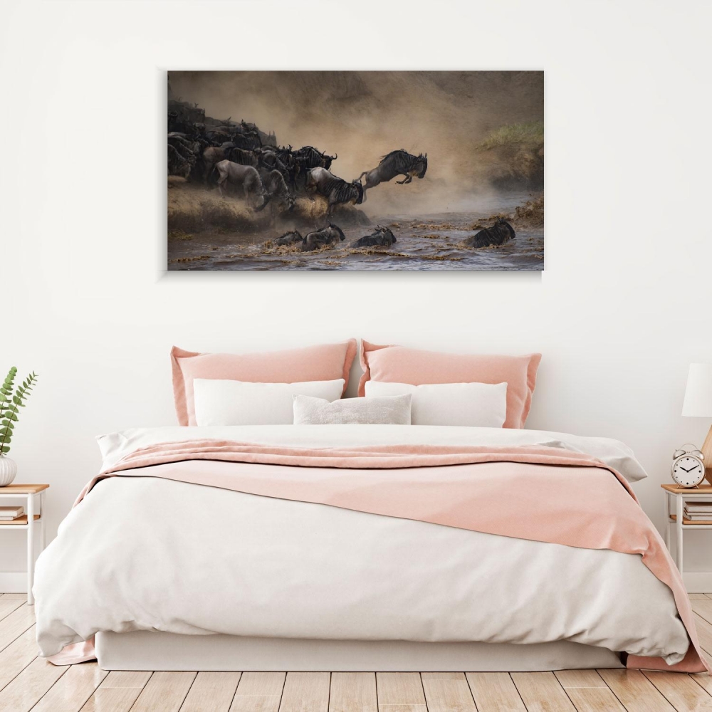 

Картина на холсте Животные Wildebeest Jumping 50х100 см.