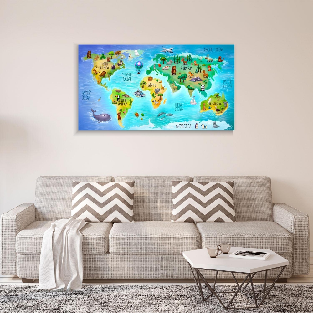 

Картина на холсте Путешествия Children's World Map 50х100 см.