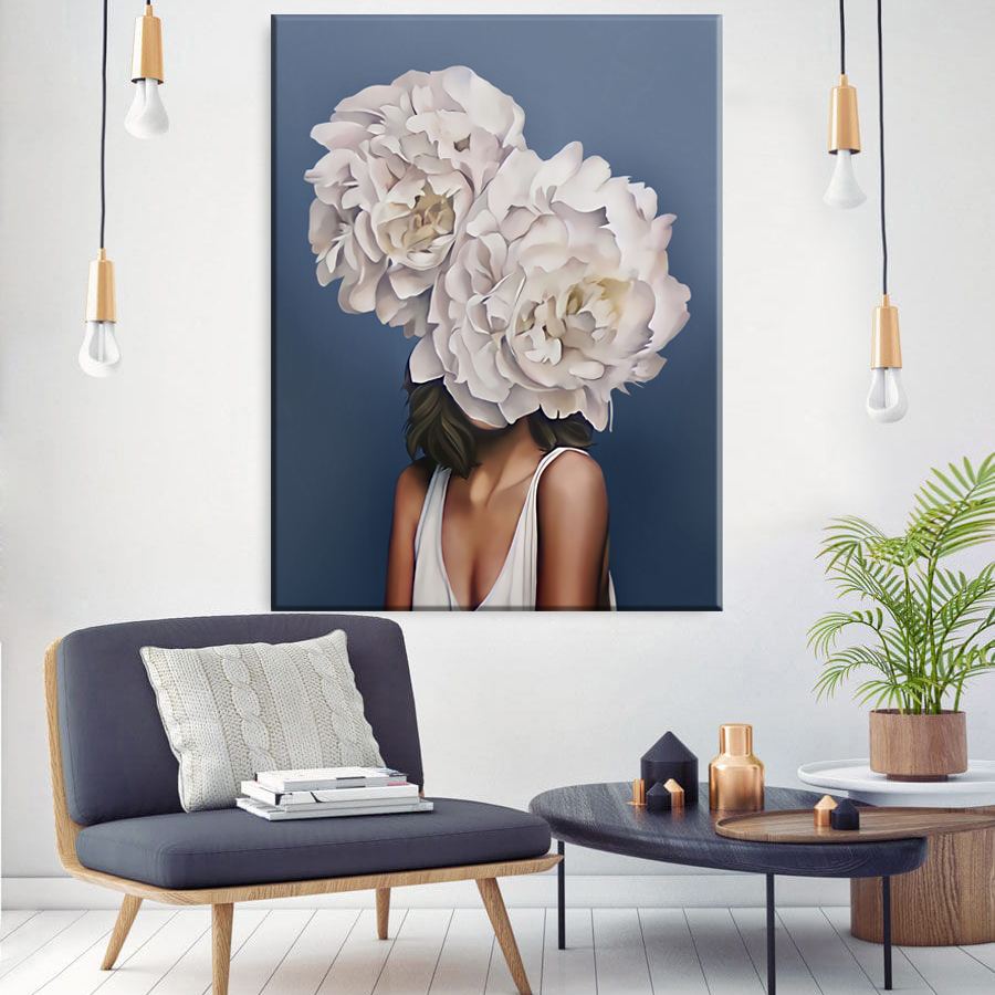 

Картина на холсте Для дома Flower White Girl 110х150 см.