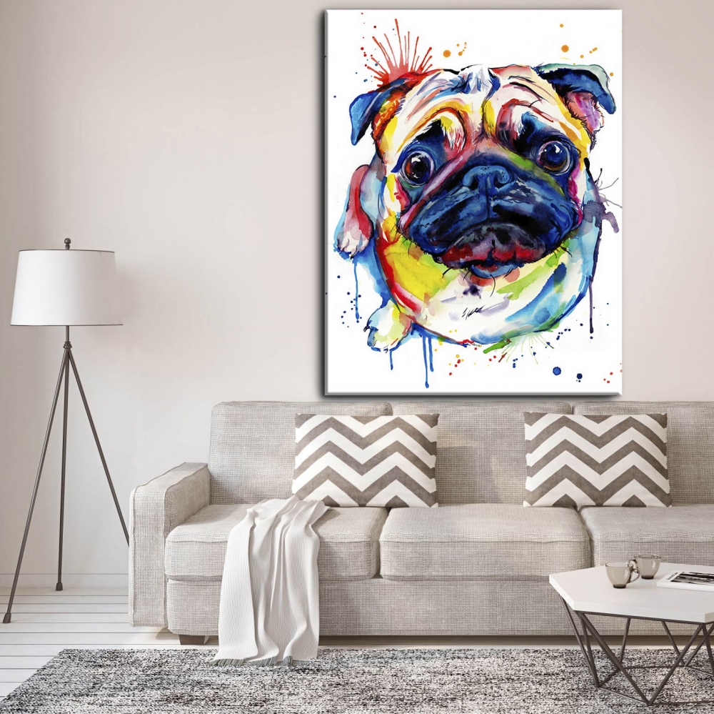 

Картина на холсте Животные Watercolor Pug 110х150 см.