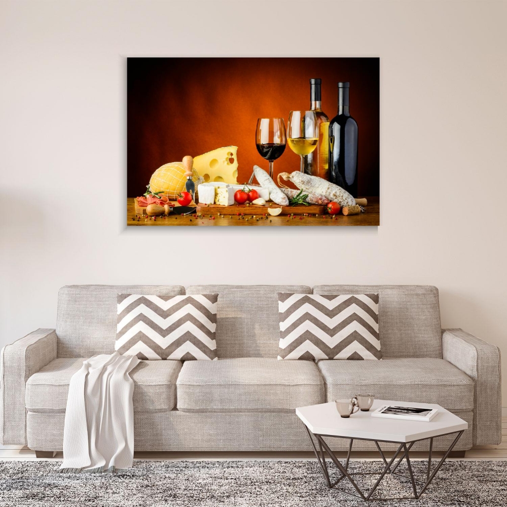 

Картина на холсте Для кухни Wine And Cheese Composition 110х150 см.