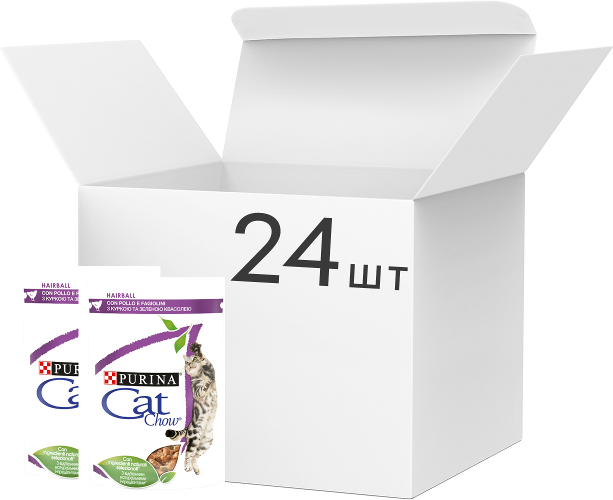 

Упаковка влажного корма для кошек Purina Cat Chow с курицей и зеленой фасолью 85 г x 24 шт