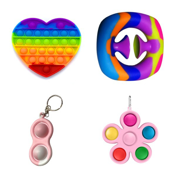 

Набор Антистресс Игрушек: Pop it Сердце Радужное + Snappers №12 камуфляж + Simple Dimple Брелок Цветок с карабином - 6 пупырок Розовый + Pop it Брелок 2 пупырки Камуфляж 4