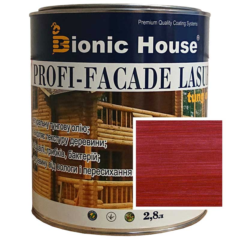 

Краска для дерева PROFI-FACADE LASUR tung oil 2,8л Вишня