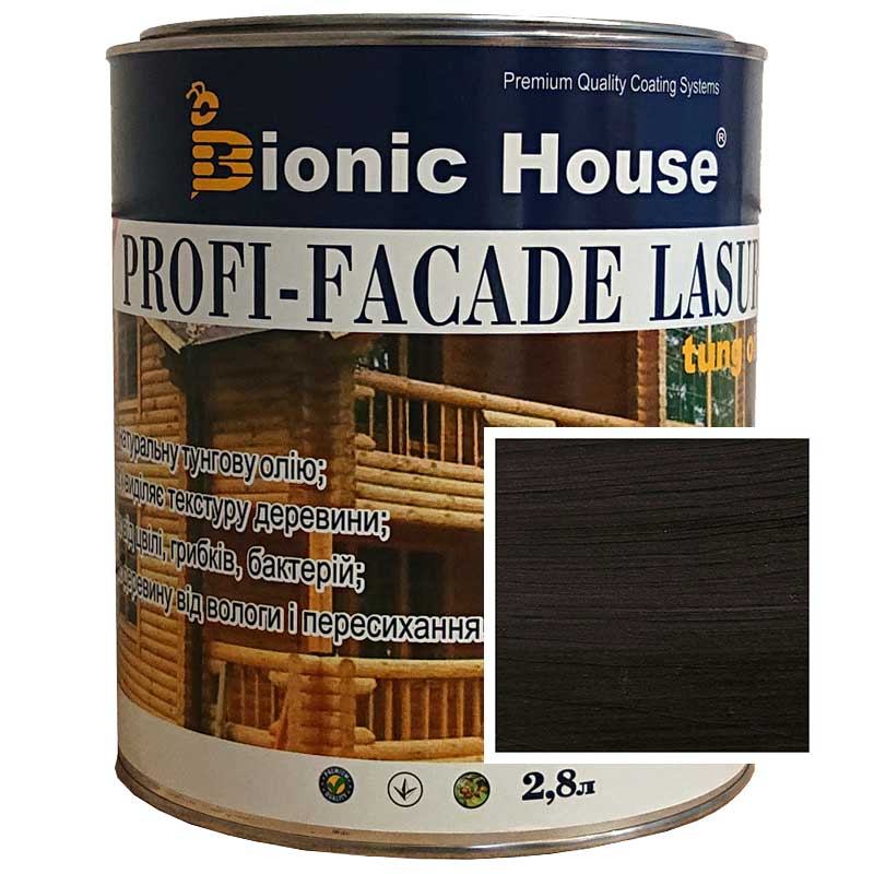 

Краска для дерева PROFI-FACADE LASUR tung oil 2,8л Черный