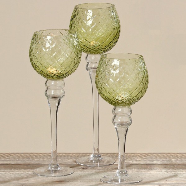 

Подсвечник Набор 3-х подсвечников в форме бокала стекло h30-40см Present 3373600 зеленый