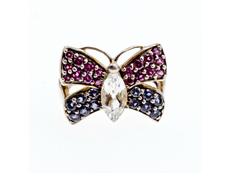 

Серебряное кольцо с белым топазом , розовой шпинелью и турмалином Бабочка Натуральный Sky Jewelry 002929