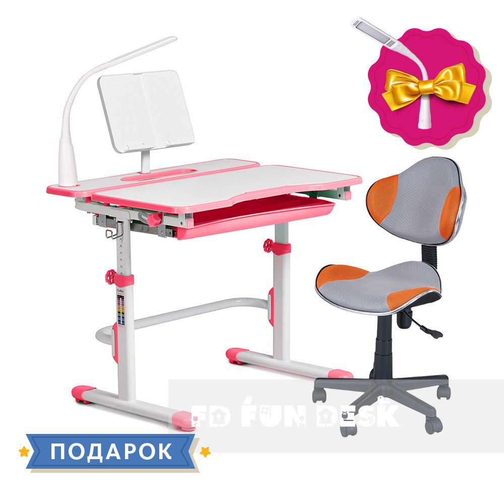

Комплект для девочки растущая парта Cubby Fressia Pink + компьютерное кресло FunDesk LST3 Orange-Grey