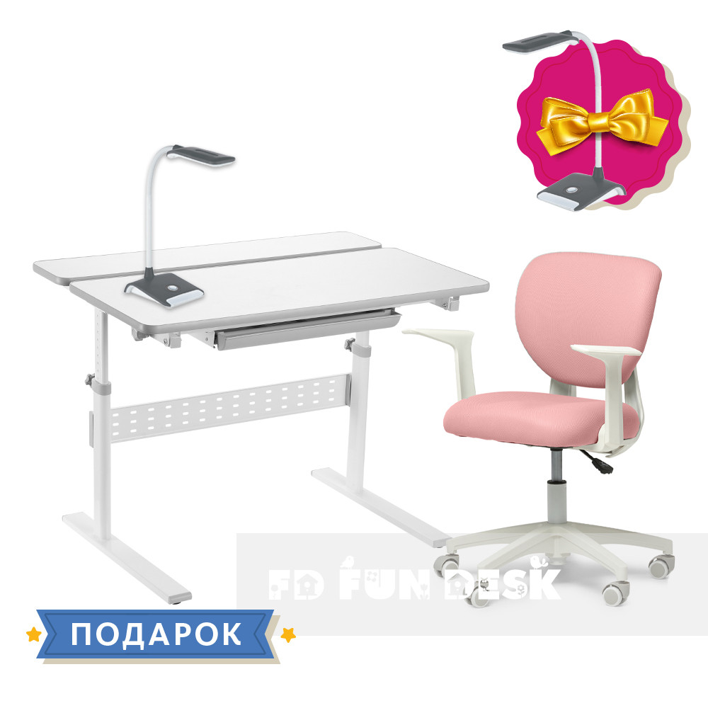 

Комплект парта-трансформер Fundesk Colore Grey + эргономичное кресло Fundesk Buono Pink