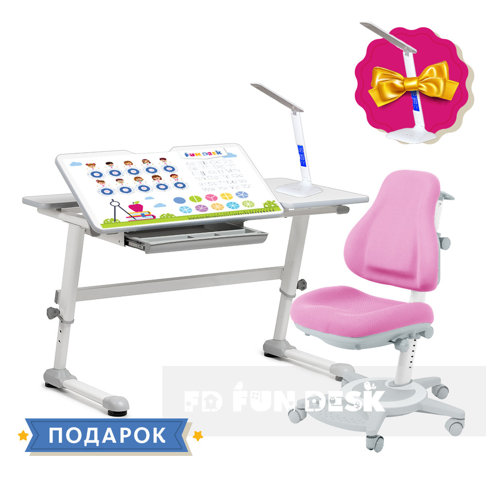 

Комплект для девочки парта-трансформер FunDesk Trovare Grey + подростковое кресло FunDesk Bravo Pink