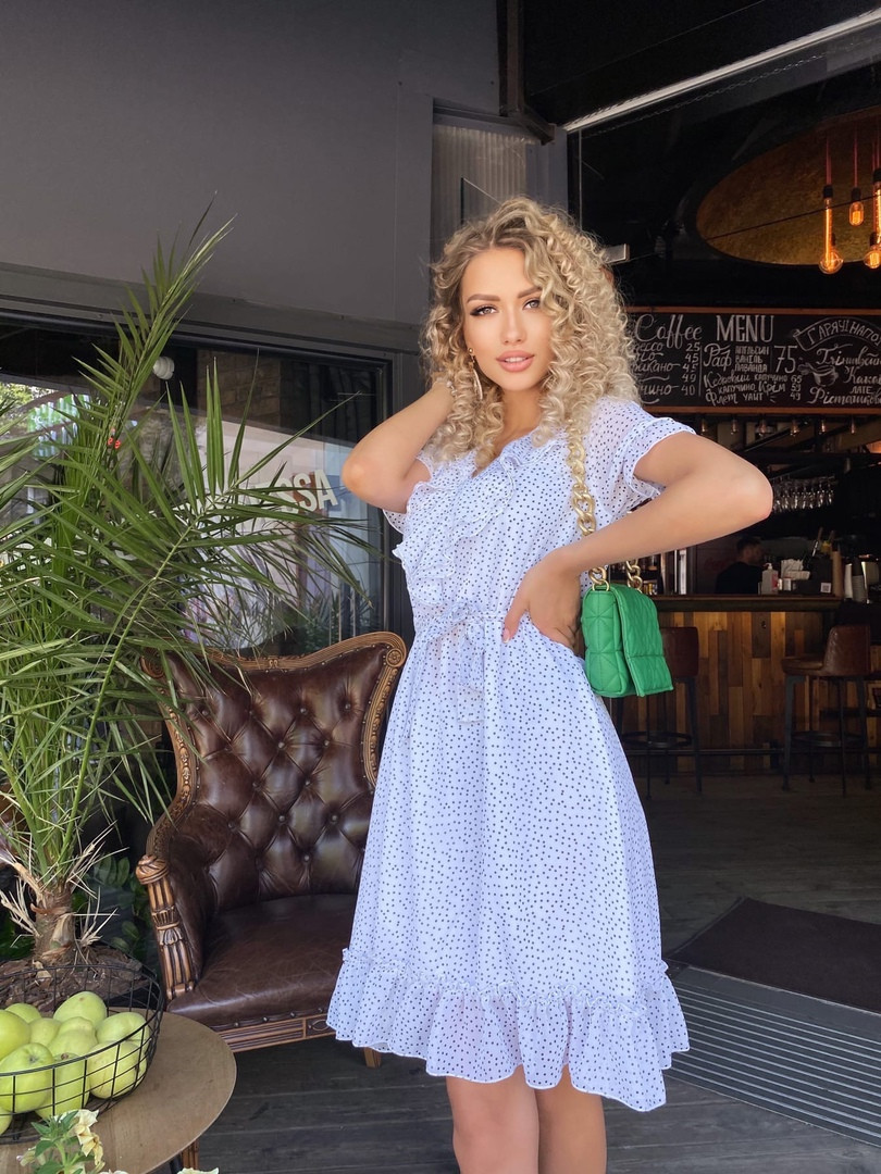 

Шифоновое приталенное мини-платье "Angelina" с оборками Белый, 46