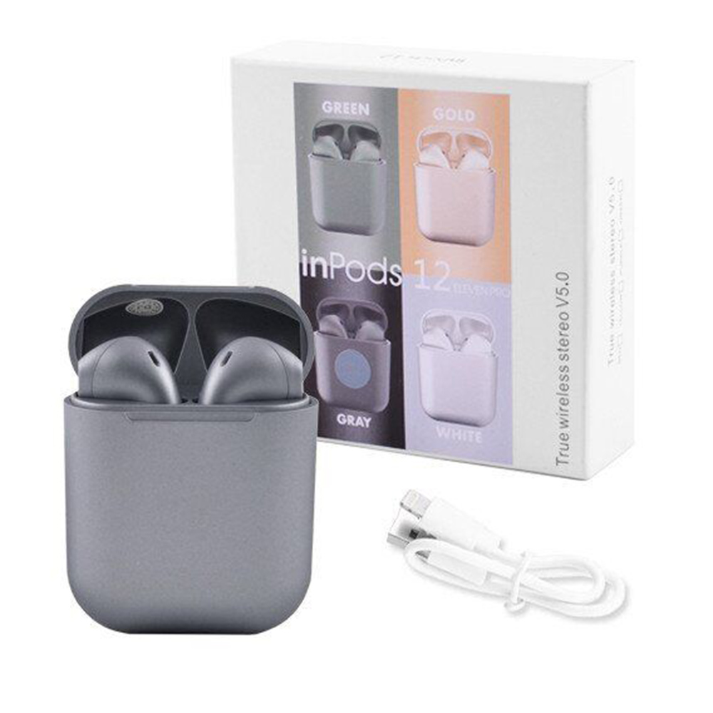 

Беспроводные наушники блютуз гарнитура inPods 12 simple TWS bluetooth V5.0 сенсорные. Цвет: серебряный