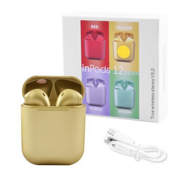 

Беспроводные наушники блютуз гарнитура inPods 12 simple TWS bluetooth V5.0 сенсорные. Цвет: желтый металлик