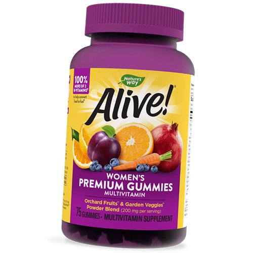 

Жевательные Мультивитамины для женщин, Alive! Women's Gummy Vitamins, Nature's Way 75таб (36344074)