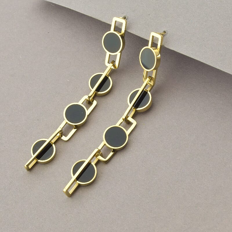 

Серьги длинные Xuping с черной эмалью и позолоток 103837