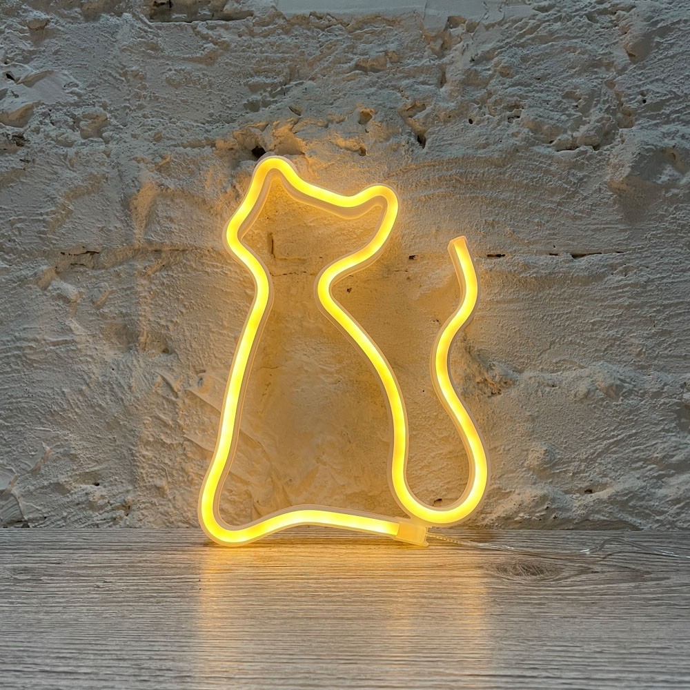 

Настенный декоративный неоновый светильник-ночник Cat Decoration Lamp Котик (23x17 см) - Желтый