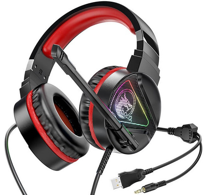 

Наушники игровые HOCO W104 Drift с микрофоном LED подсветкой, черно-красные