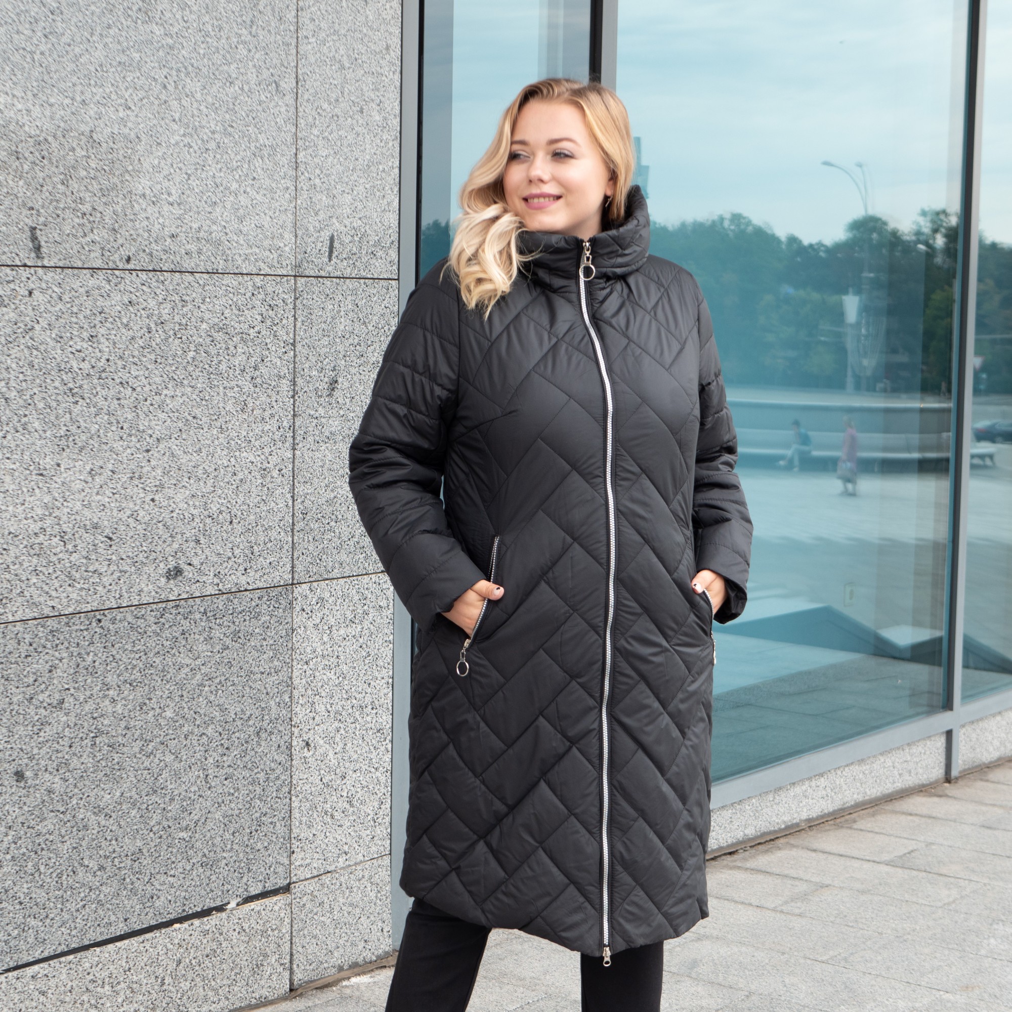 

Куртка женская осень-весна большого размера UF-Fashion Паркет -ad 58 черный