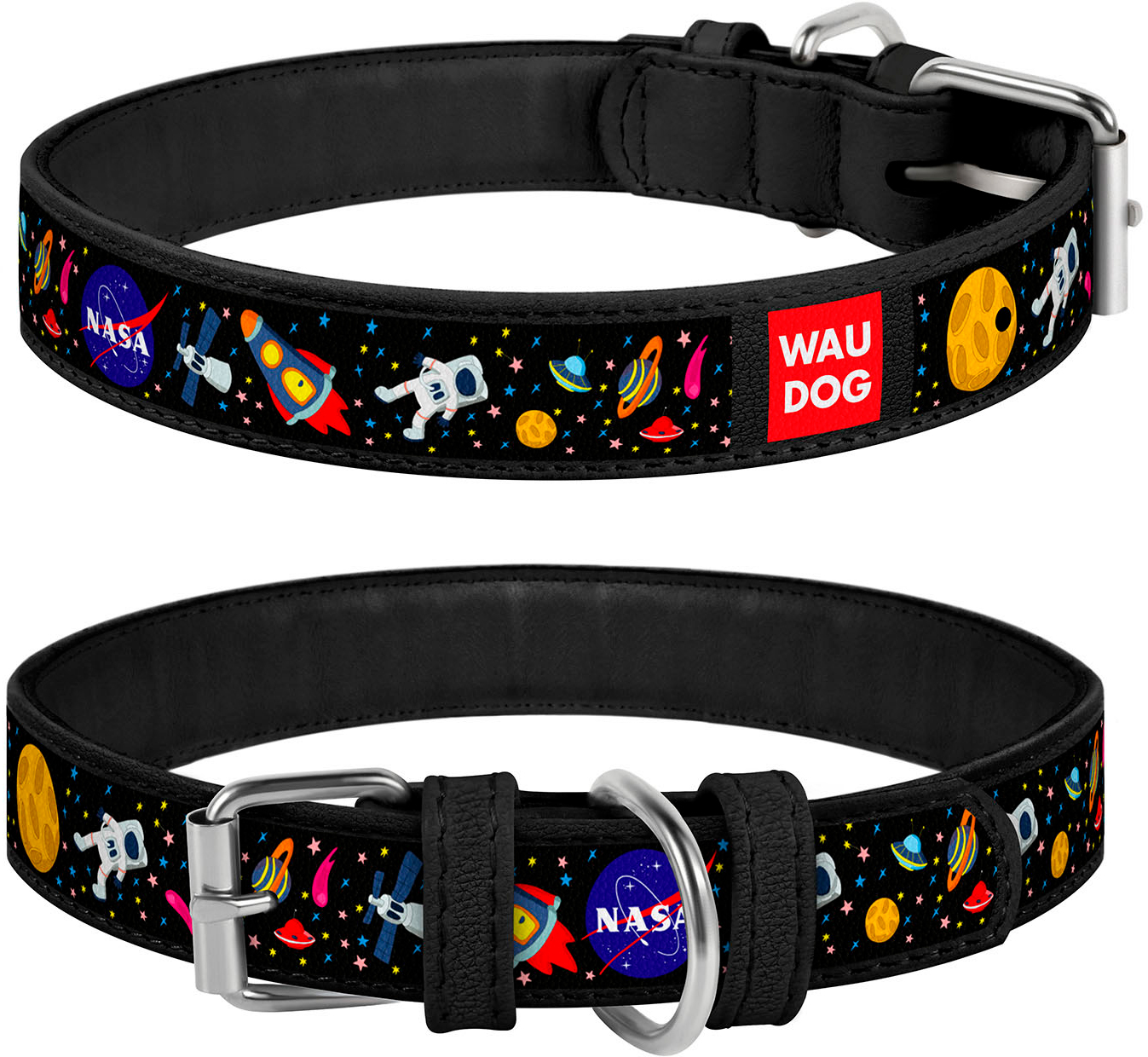 

Ошейник для собак кожаный Collar WAUDOG Design с QR паспортом, рисунок "NASA", M, Ш 20 мм, Дл 30-39 см (0020-0047-01)