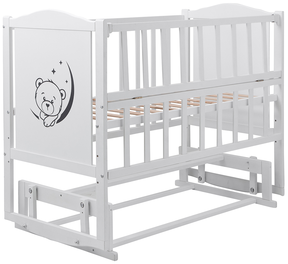 

Кровать Babyroom Тедди Т-02 фигурное быльце, маятник, откидной бок белый