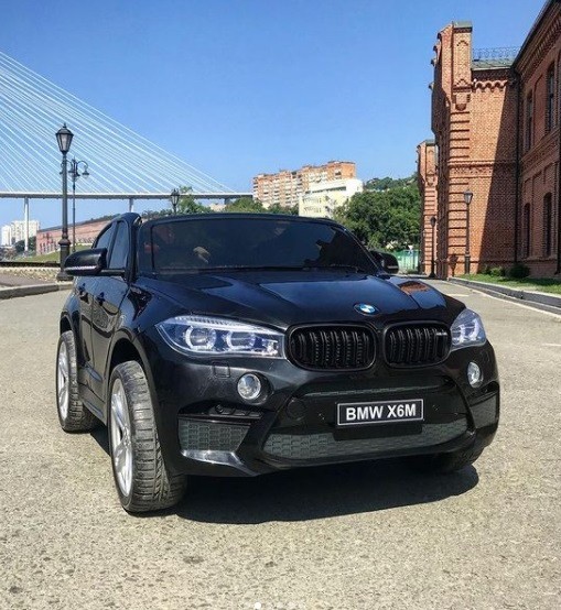 

Детский двухместный электромобиль BMW X6M 2 мотора по 35W мягкие EVA колеса черный Bambi