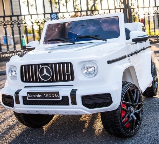 

Детский электромобиль Джип Гелендваген Mercedes Benz G63 колеса EVA сиденье кожа музыка свет белый Bambi