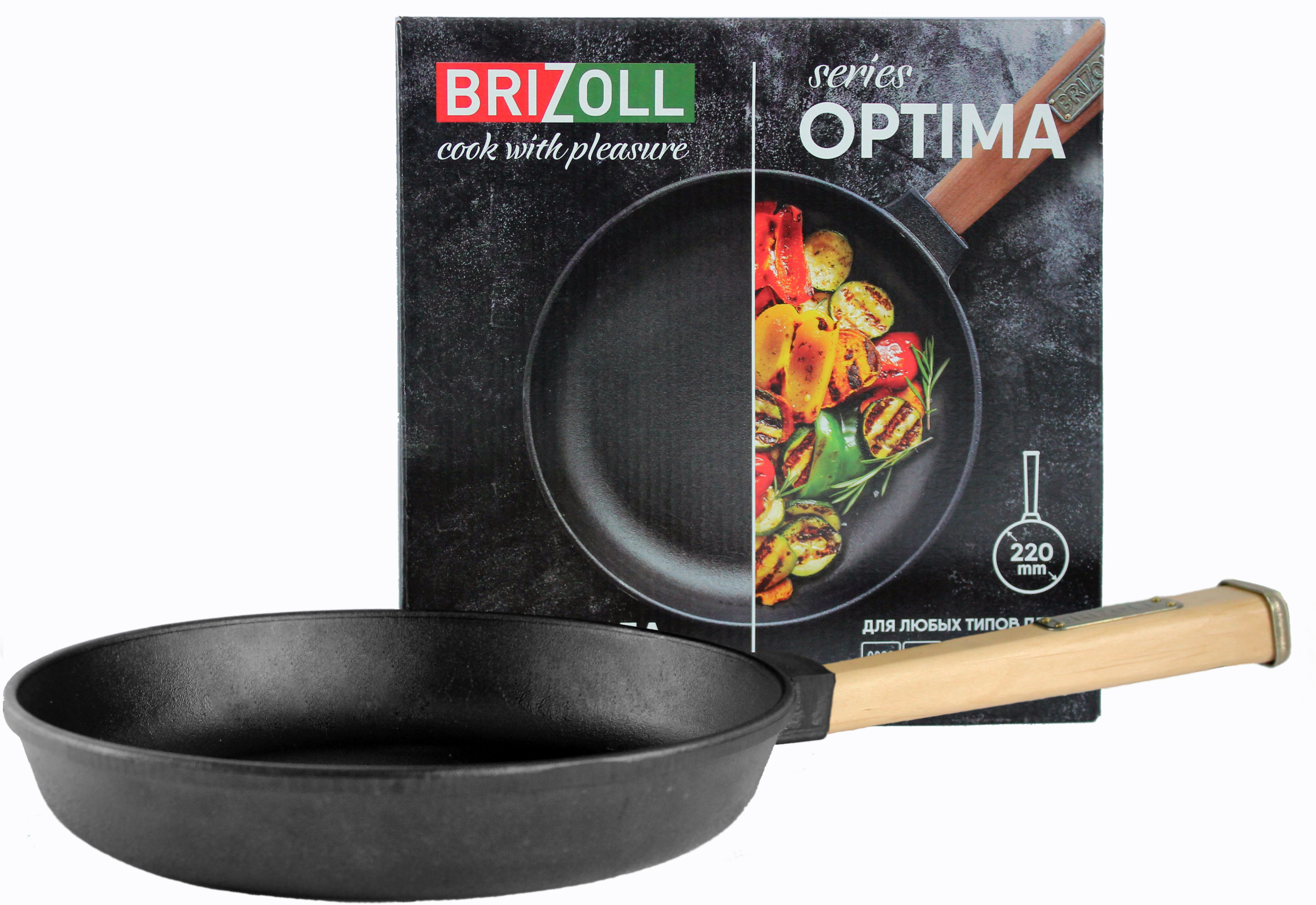 

Cковорода Brizoll Optima чугунная с ручкой 220х40 мм (O2240-P)