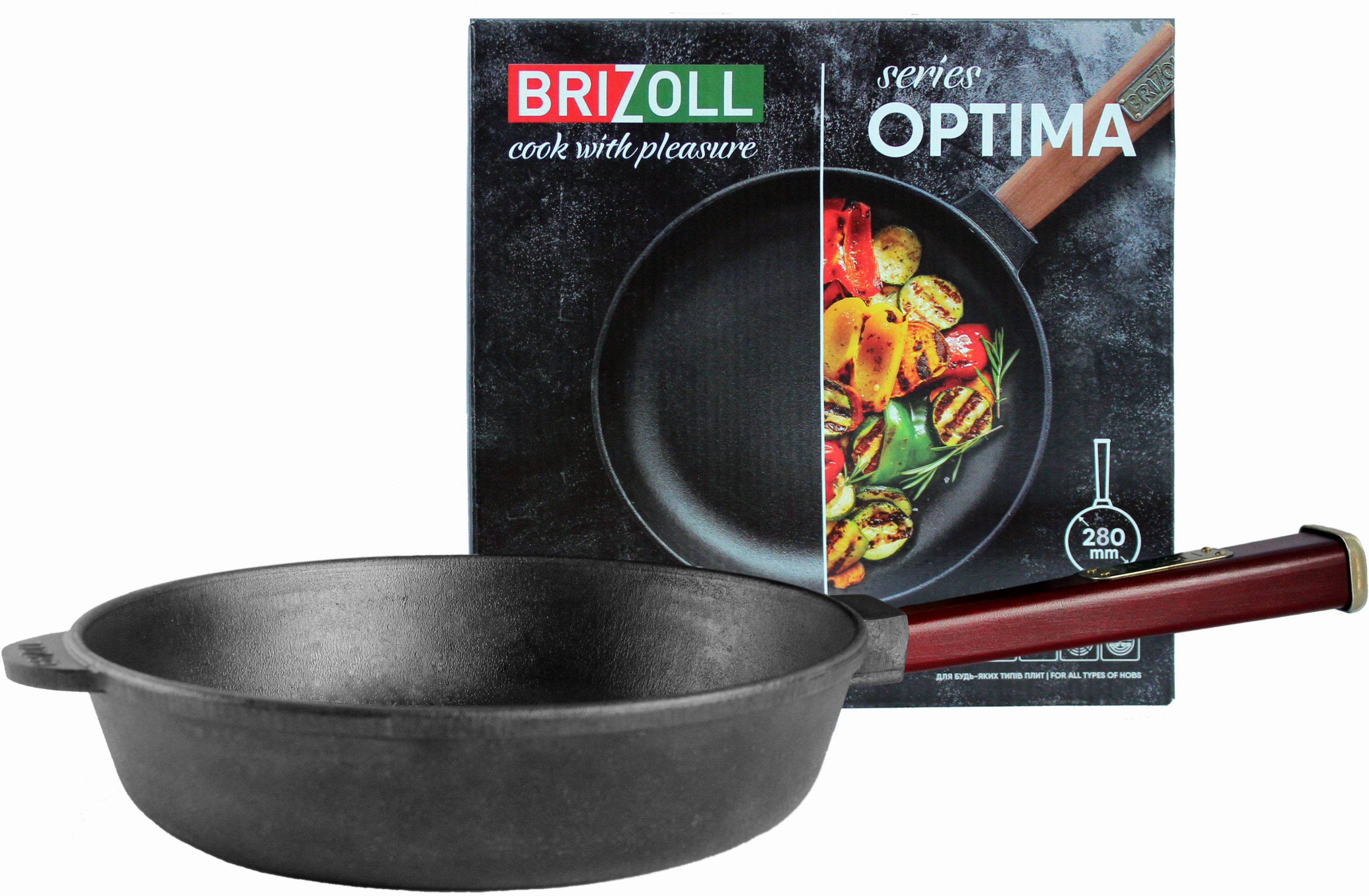 

Cковорода Brizoll Optima-Bordo чугунная с ручкой 280х60 мм (O2860-P2)