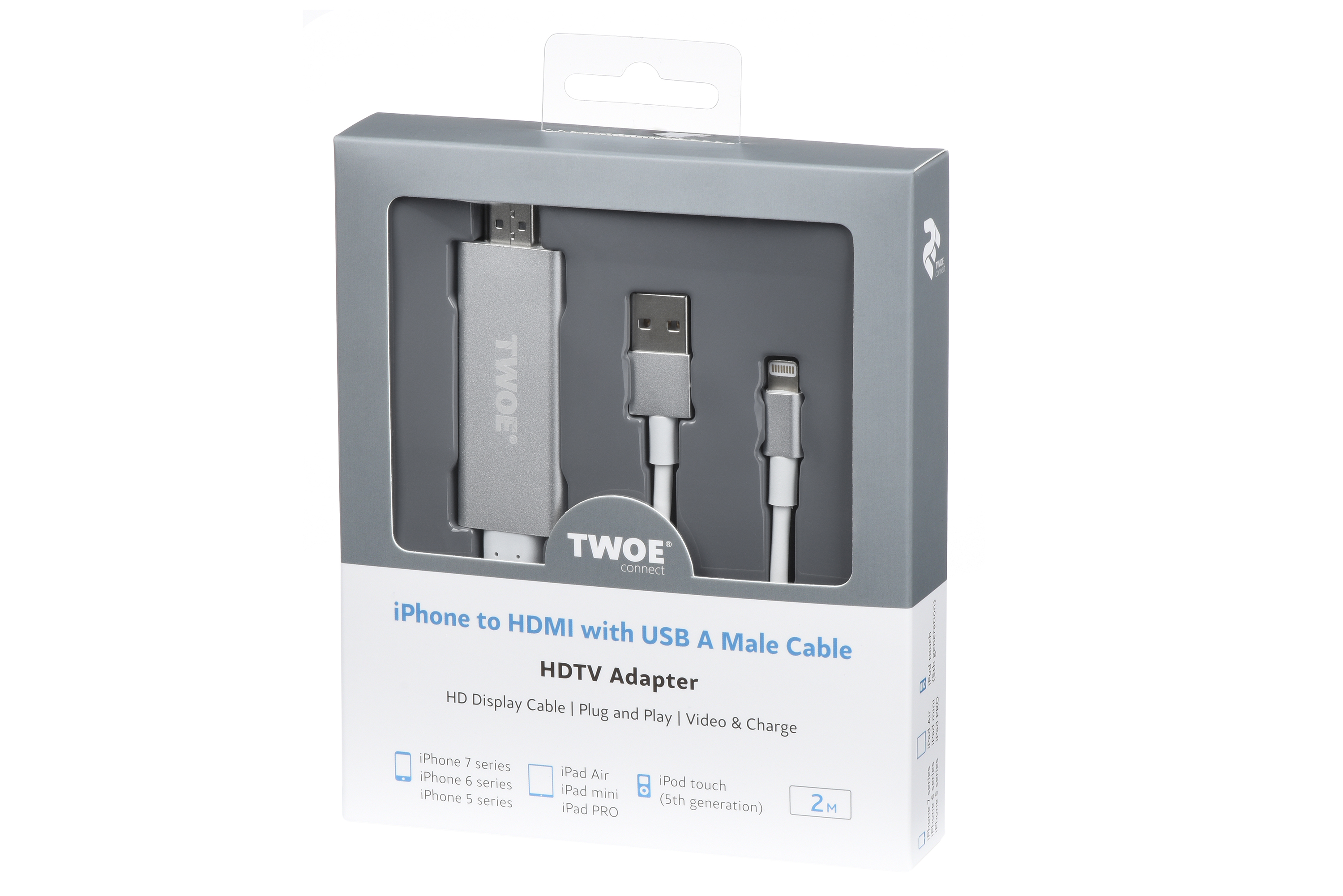 

Адаптер 2E Lightning to HDMI with USB A Male Cable, Alumium Shell,2 m (2EW-2327)