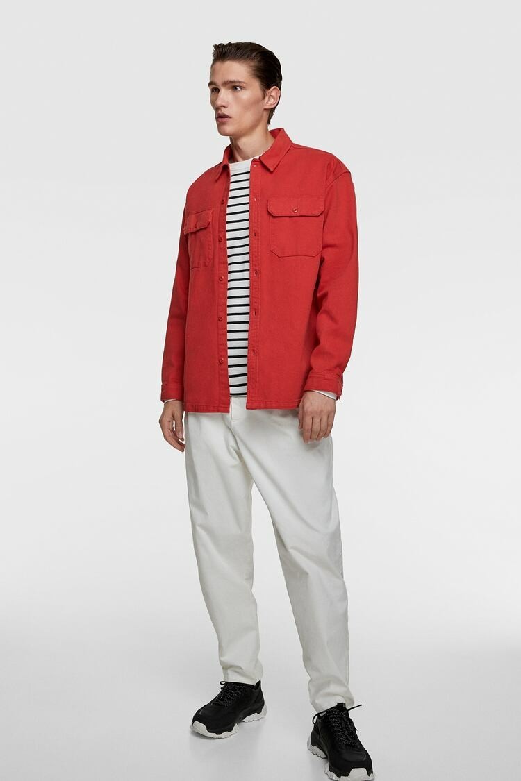 

Рубашка Zara красная однотонная M (0840 321 600)
