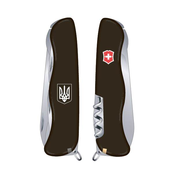 

Складной нож Victorinox NOMAD UKRAINE 111мм/11предм/черн.мат /lock/штоп /Герб.бел. Vx08353.3R7