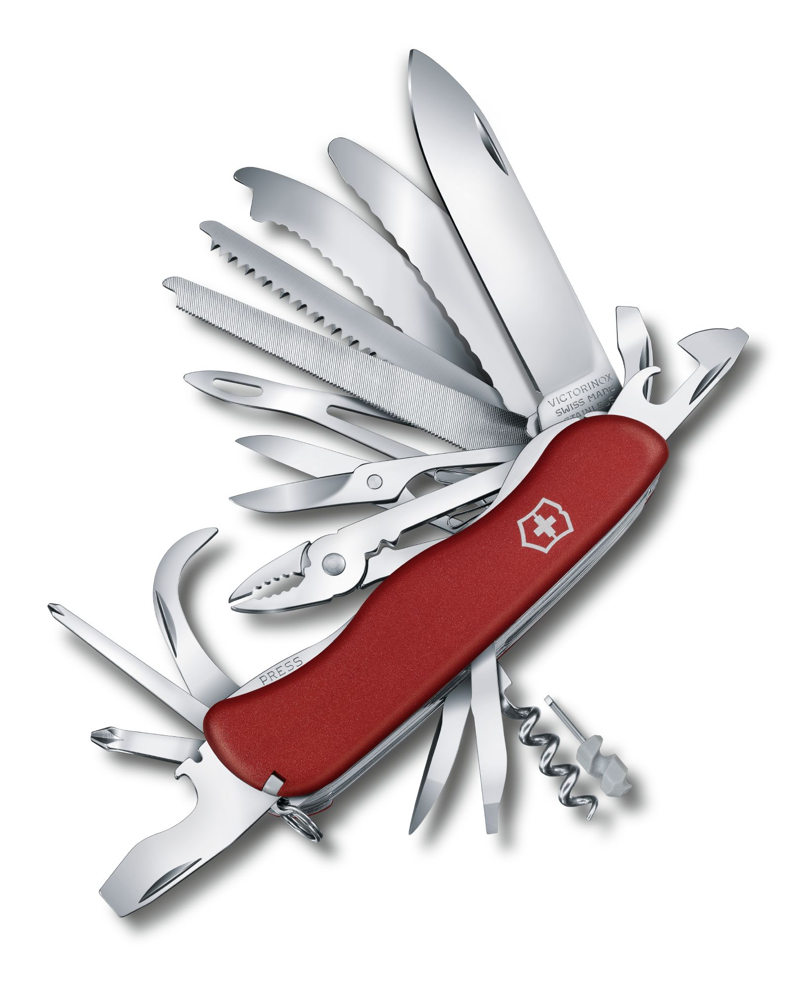 

Складной нож Victorinox WORKCHAMP XL 111мм/30функ/крас.мат /lock/штоп/пила/ножн/плоск/напил/отверт Vx08564.XL