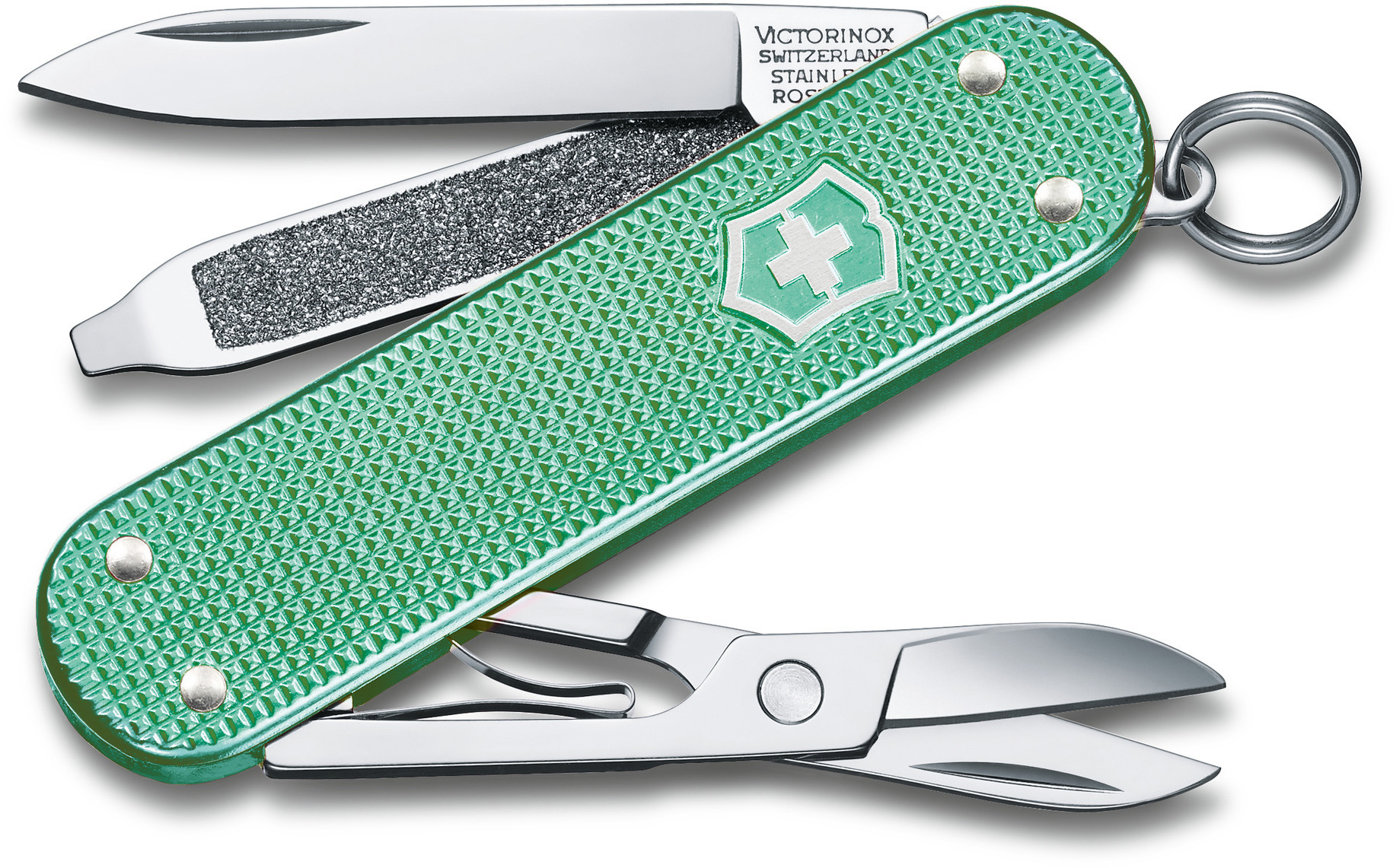 

Складной нож Victorinox CLASSIC SD Alox Colors Minty Mint 58мм/1сл/5функ/рифл.голуб /ножн Vx06221.221G