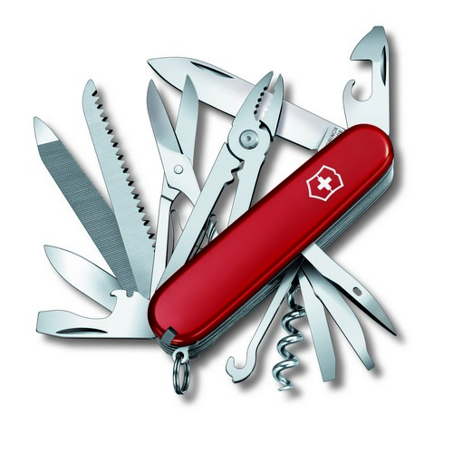 

Складной нож Victorinox HANDYMAN 91мм/24функ/крас /штоп/ножн/плоск/пила/напил/стам/крюк/отверт Vx13773