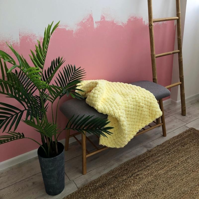 

Плед Детский Плюшевый Will Be Soft Вязаный Плетенка 100 х 100 см Лимонный