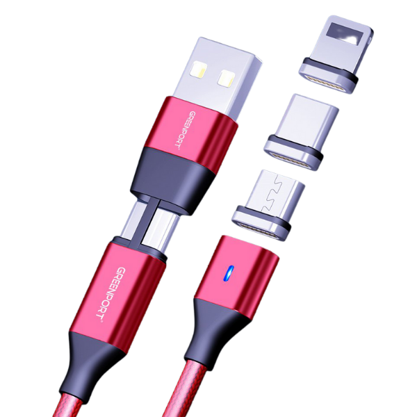 

Магнитный кабель для телефона с коннекторами micro usb, lightning, type-c 3 в 1 Magnetic Cable, красный нейлон