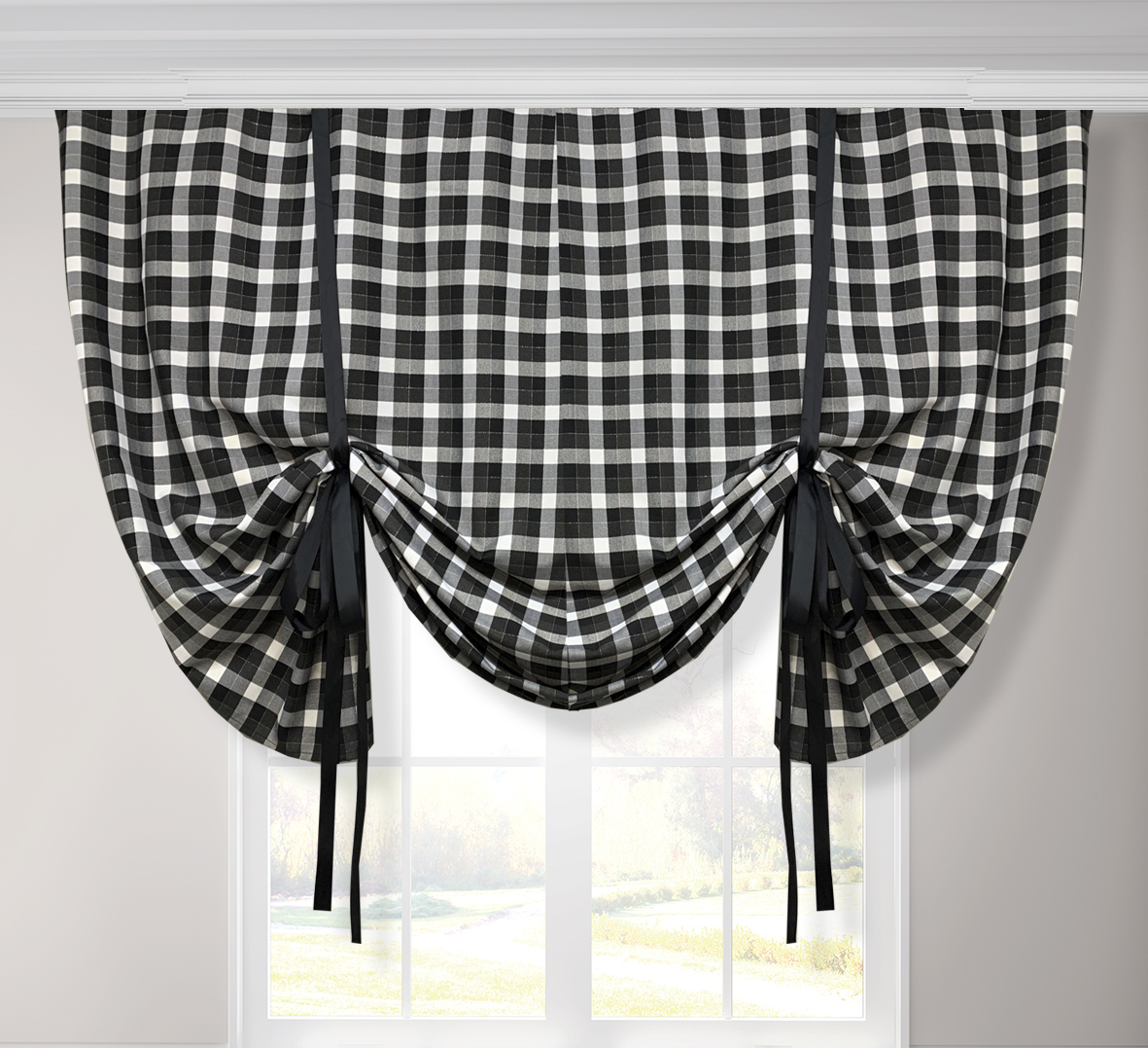 

Занавеска для кухни Adagio Windows Decor Мадлен в черно-белую клетку 150х140 см