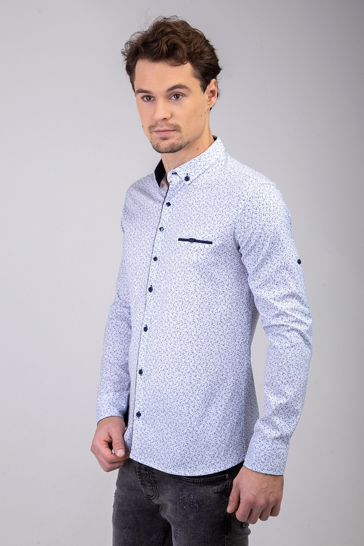 

Мужская рубашка DressCode Турция 2XL белая с узором с синими вставками 2463