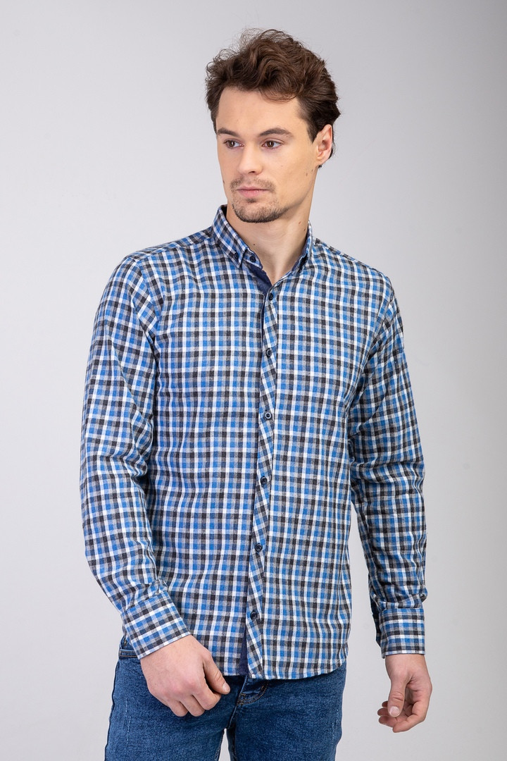 

Мужская утеплённая рубашка в клетку DressCode Турция 2XL бело-синяя 2471