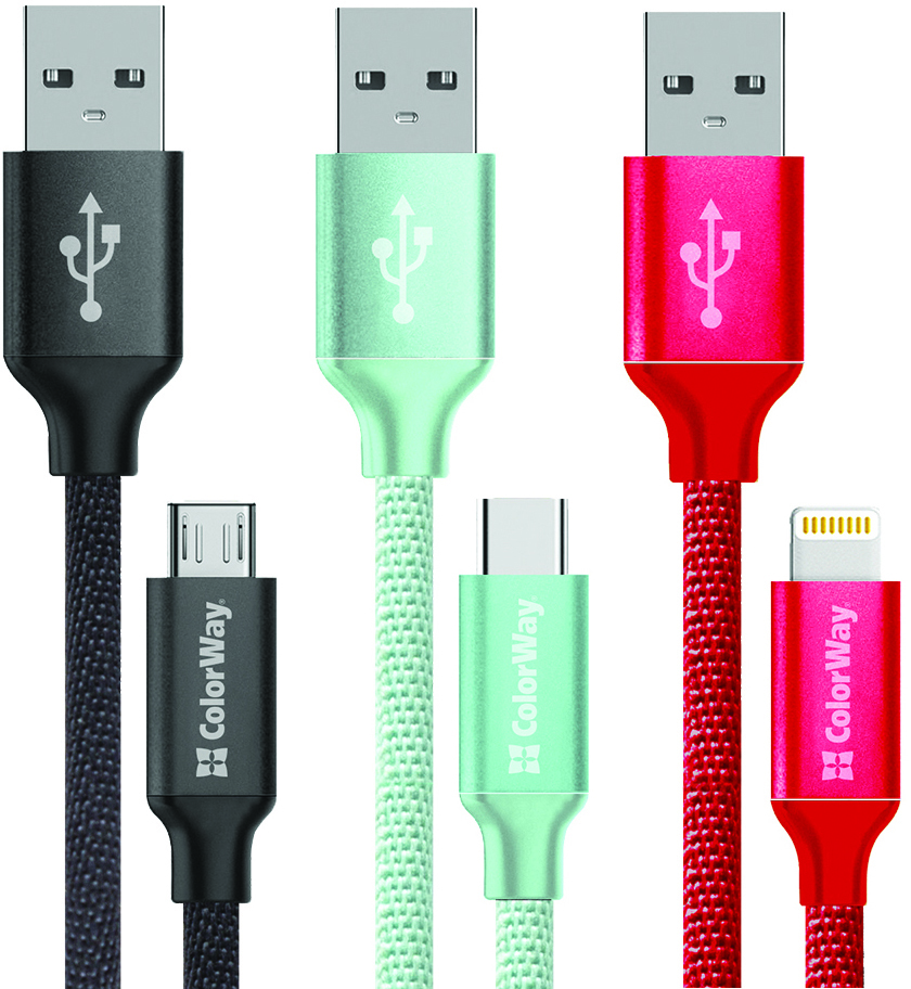 

Кабель ColorWay USB - Apple Lightning/Type-C/MicroUSB 2.1А 1 м 3 шт (CW-CBULCM006-MIX)