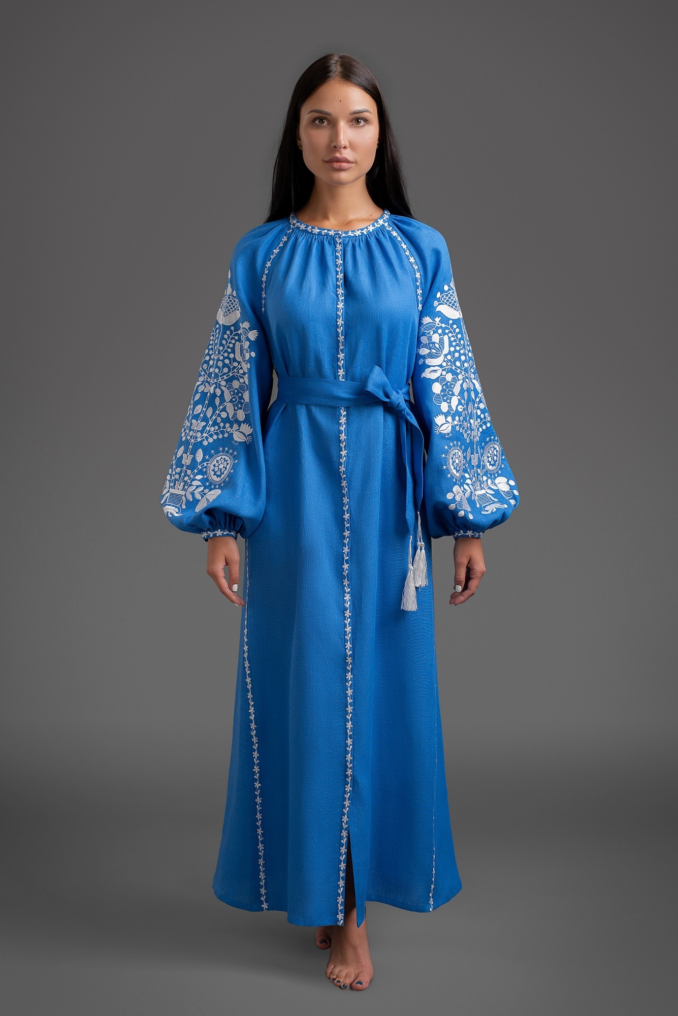 

Вышитое льняное платье с клиньями Folk Fashion "Дерево життя" XXXL синее