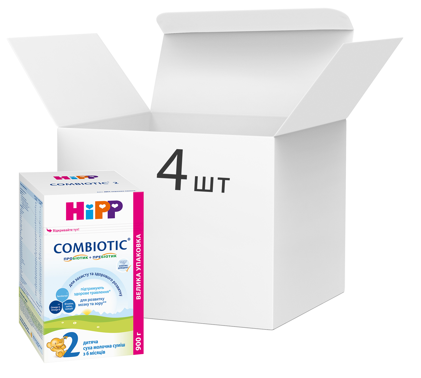Акція на Упаковка детской сухой молочной смеси HiPP Combiotic 2 для дальнейшего кормления 4 пачки по 900 г (9062300438779) від Rozetka UA