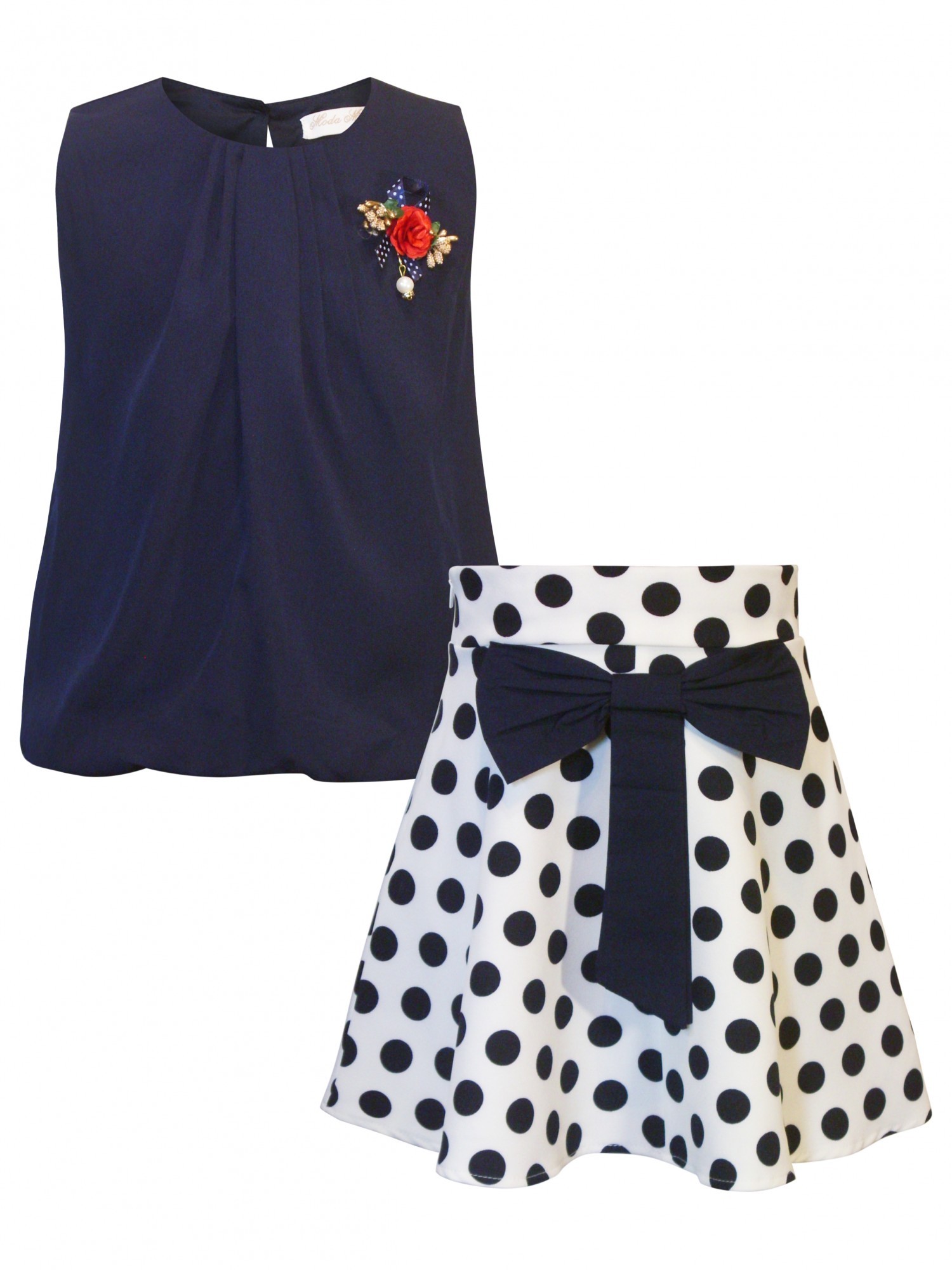 

Комплект (блуза + юбка) Moda Mira 2057 4 104-110 см Синий с белым