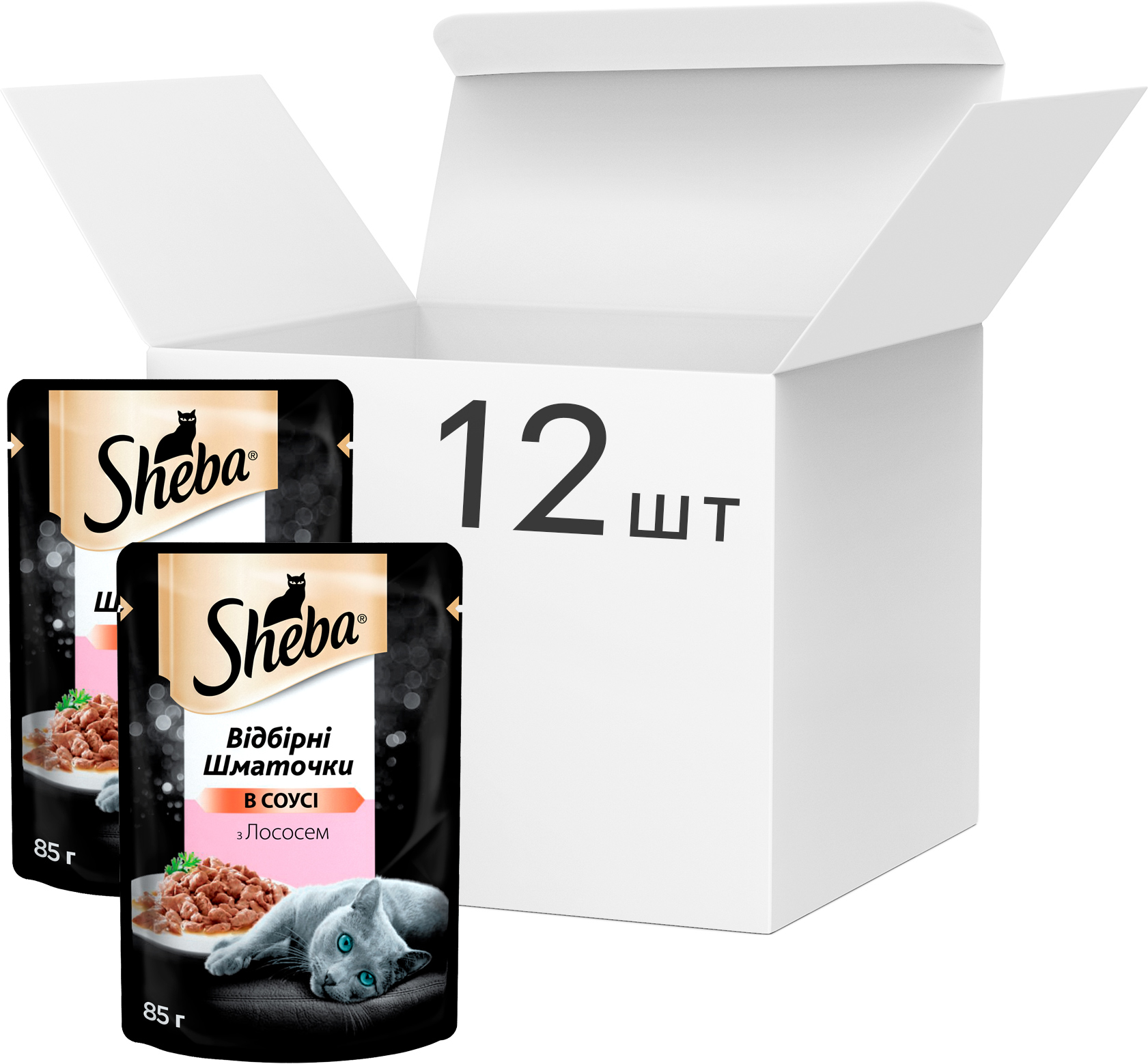 

Упаковка корма для кошек Sheba cig POU с лососем в соусе 12 х 85 г