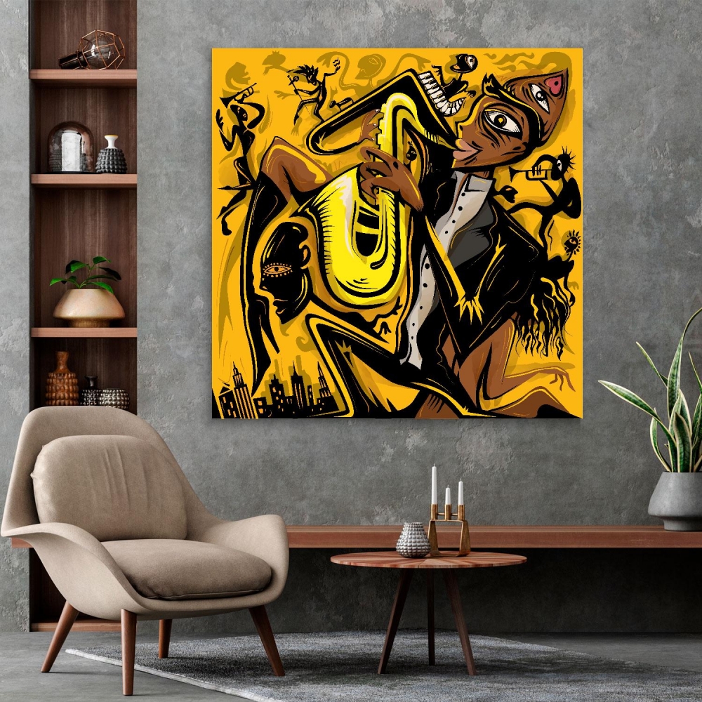 

Картина на холсте Музыка Saxophonist Of The City 90х90 см.
