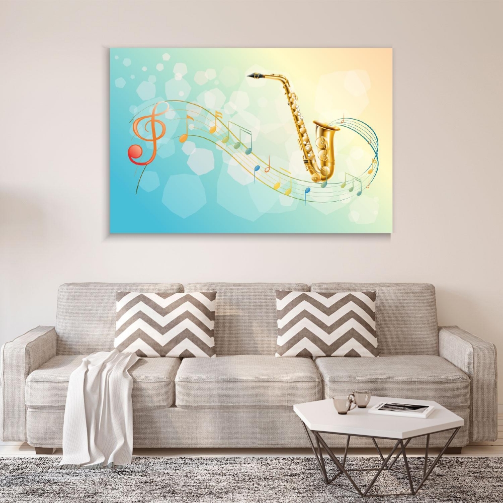 

Картина на холсте Музыка Saxophone And Musical Symbols 40х80 см.