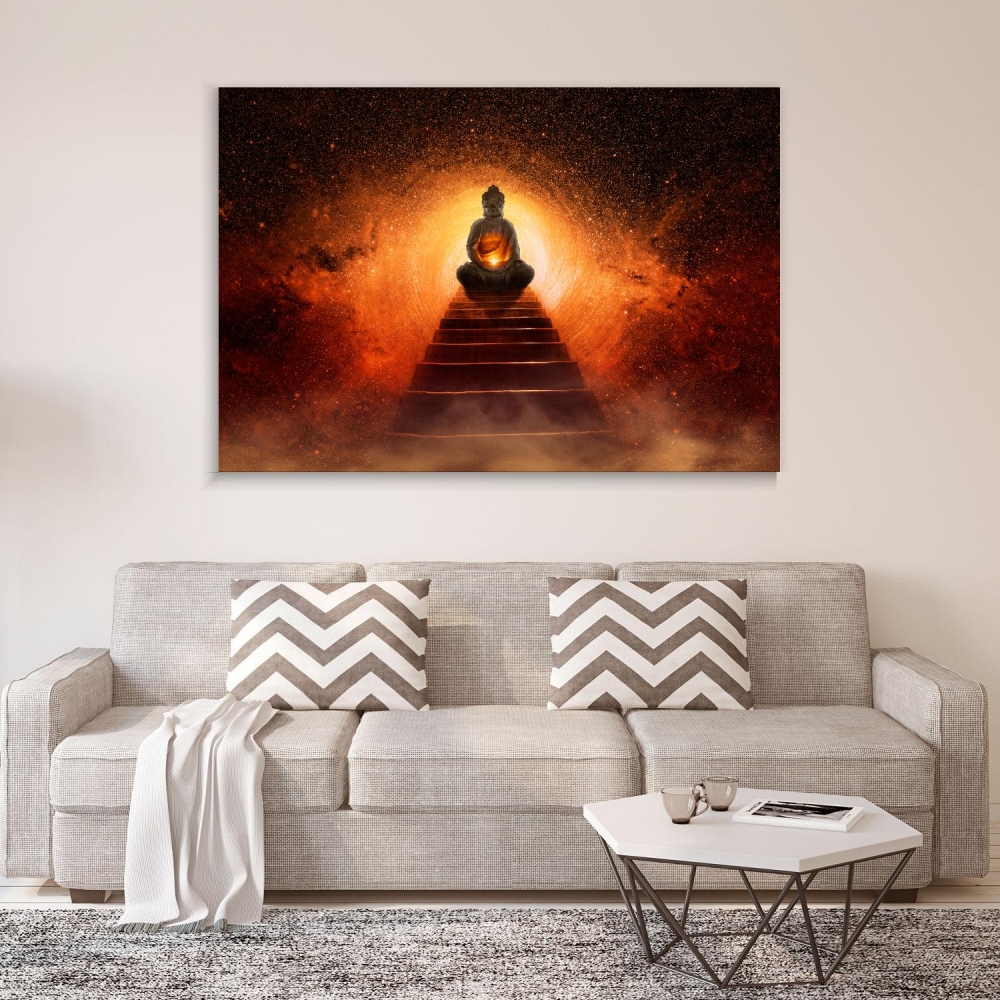 

Картина на холсте Йога и медитация Buddha At The End Of The Stairs 90х120 см.