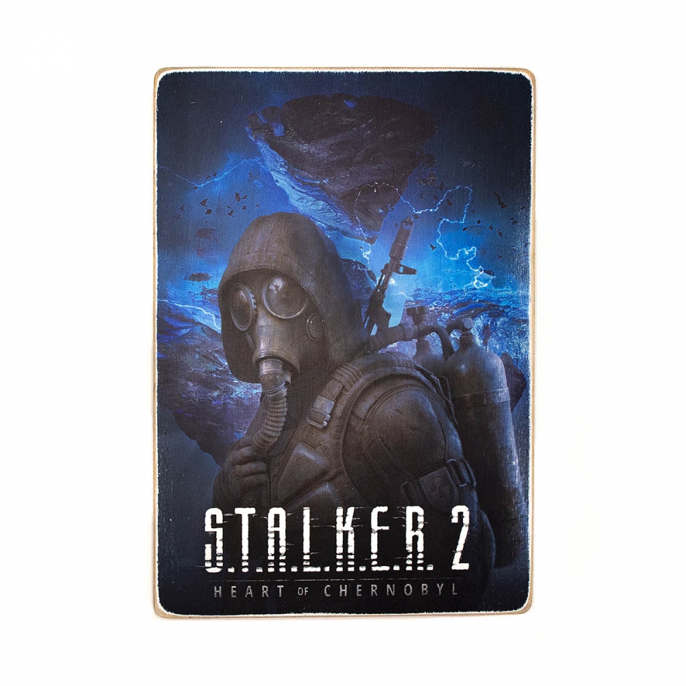 

Деревянный постер Видеоигры S.T.A.L.K.E.R. 2: Сердце Чернобыля. Артовый Сталкер на синем фоне. Вертикальный А2