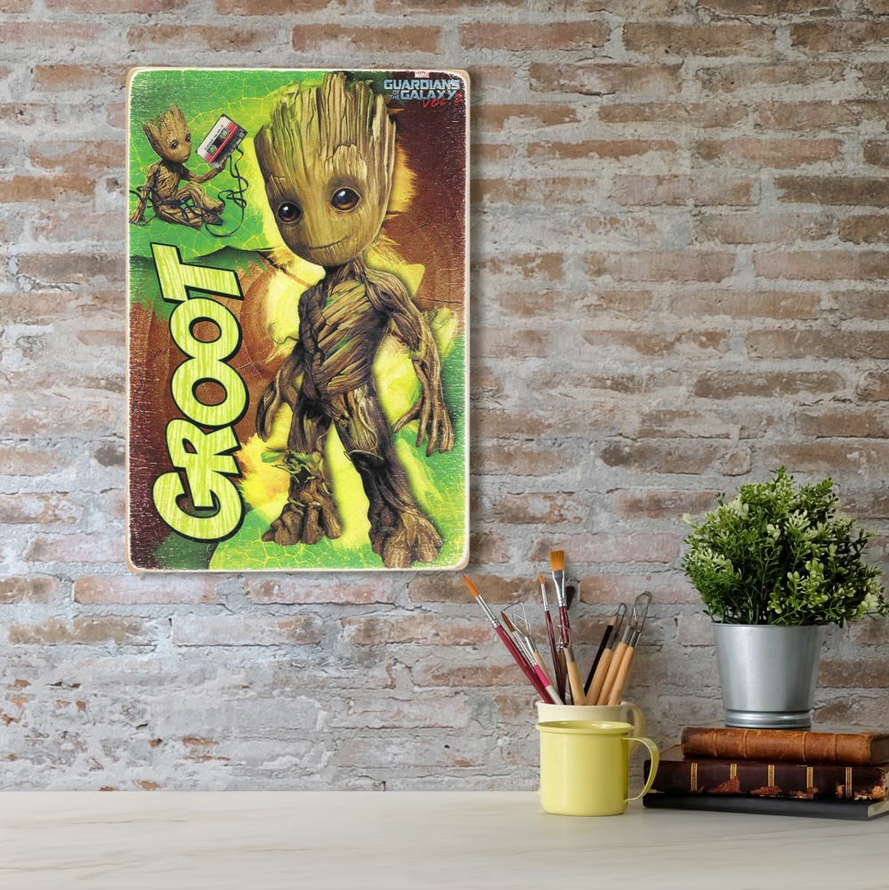 

Деревянный постер Супергерои Guardians of the Galaxy. Стражи галактики. Грут на зелёном фоне А2